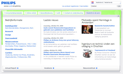 Mega dropdown op Philips.nl