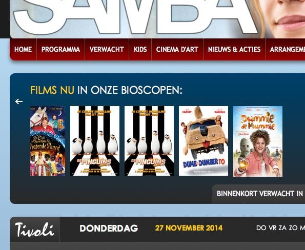 Leeuwarder Bioscopen gebruikt afgeronde hoeken in het webdesign.