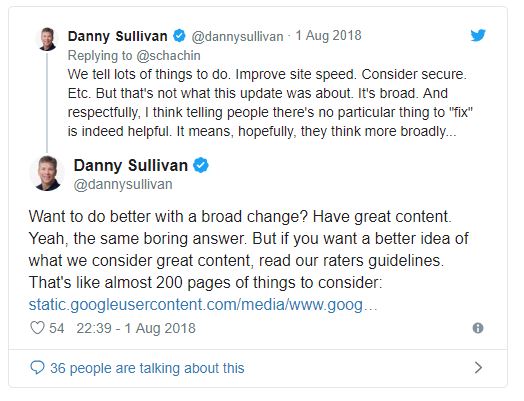Tweet met referentie richtlijnen van Google