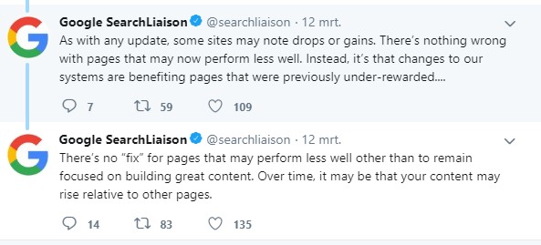 Google tweets met updates