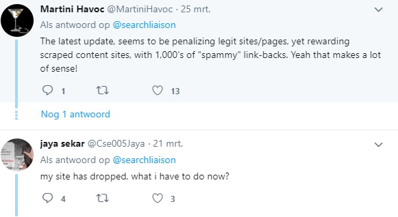 Tweets met frustratie rondom Google updates