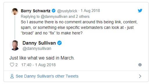 Tweets Google updates