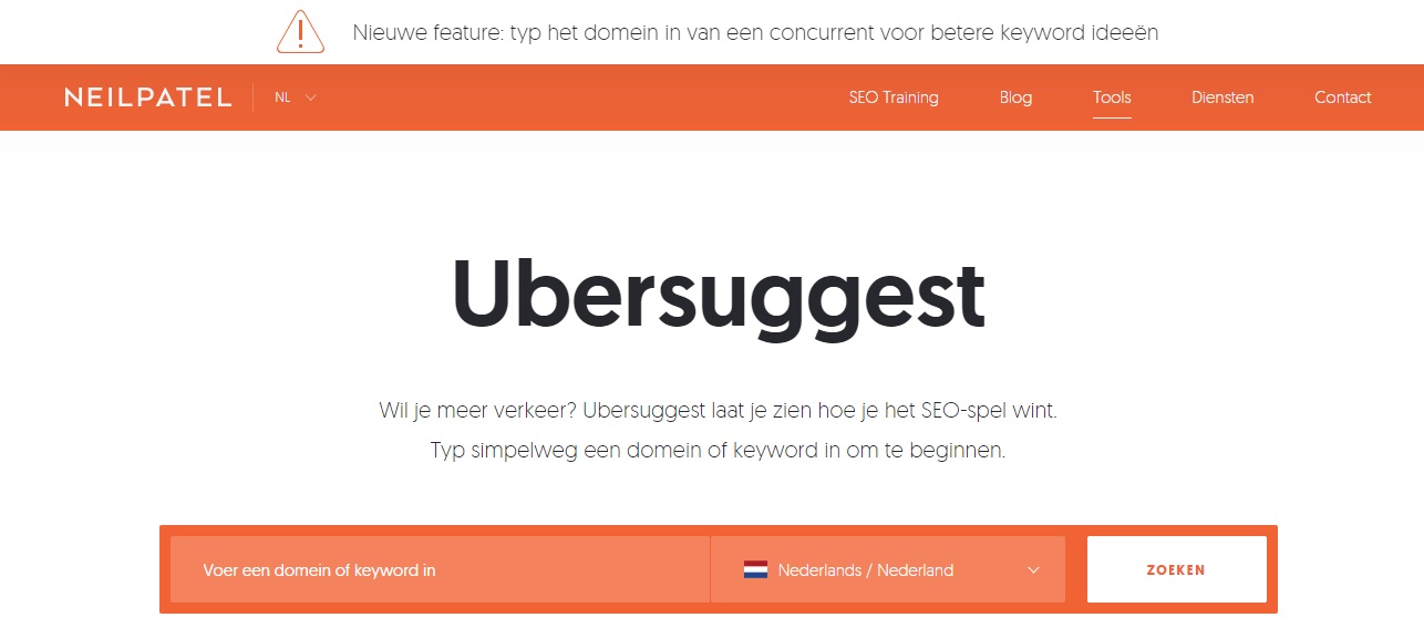ubersuggest beheer website