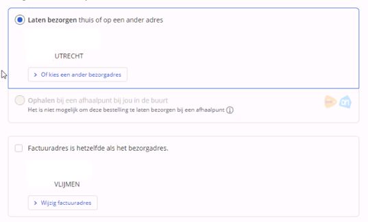 Screenshot uit de check-out van bol.com.