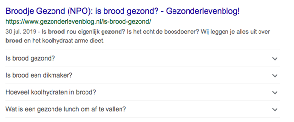 Rich snippet voorbeeld met een FAQ.