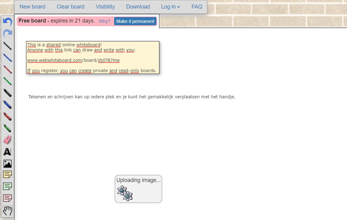 Screenshot van de whiteboard-tool Web Whiteboard.