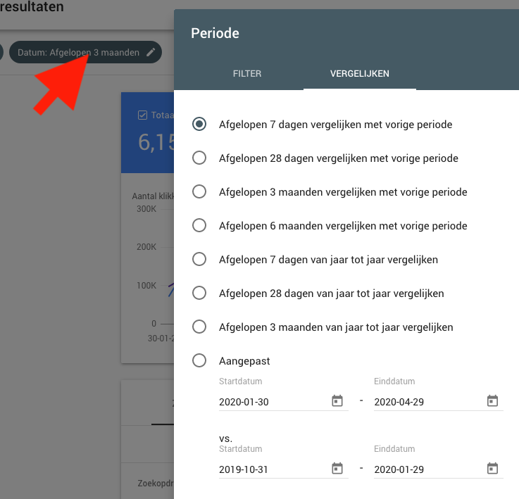 Compare tool in Google Search Console