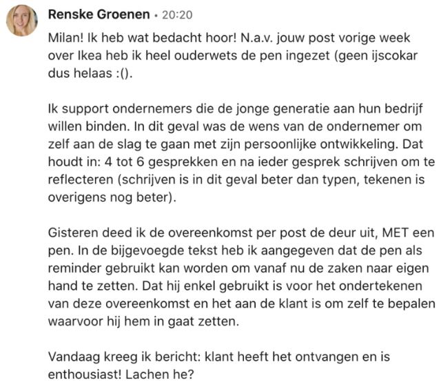 Een bericht van Renske Groenen over haar inzet van de IKEA-strategie.