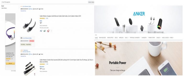 Links: traditionele Merkpagina. Rechts: storefront pagina