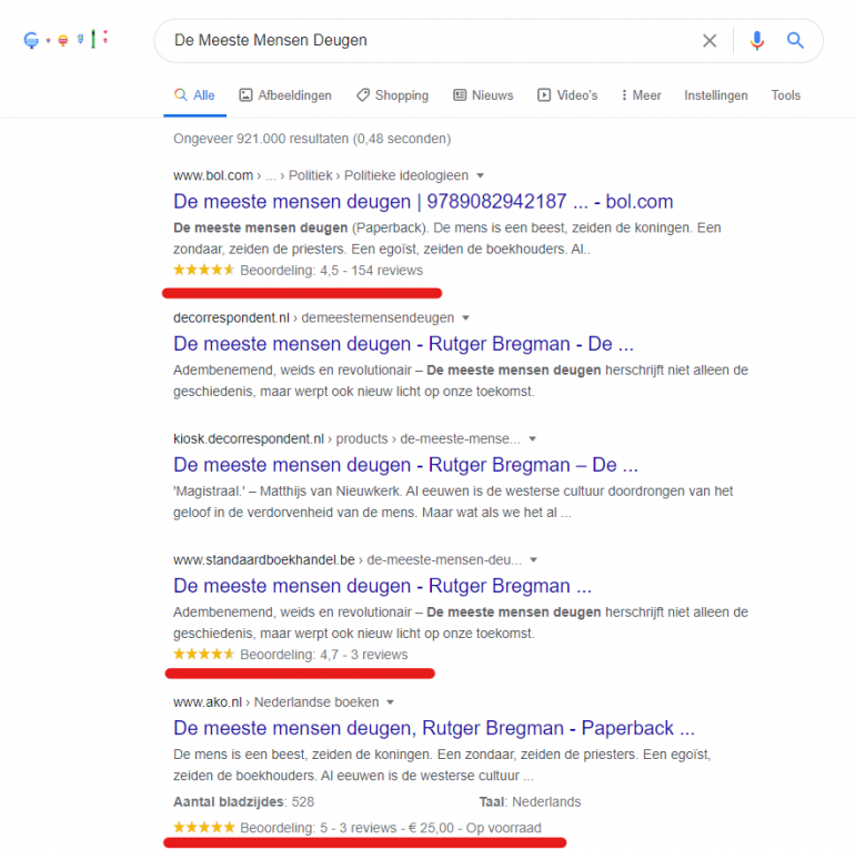 Rijkere resultaten Google structured data.