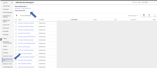 Gebruikerslocatierapport uit Google Ads halen.