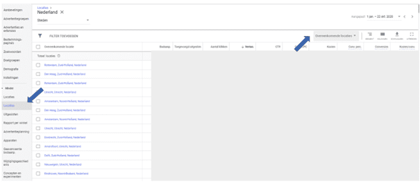 Locaties vinden in nieuwe interface Google Ads.