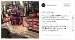 Instagrampost van Victoria Secret die het startsein gaf voor de selfiecampagne.