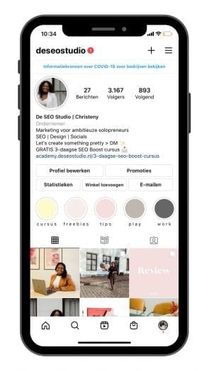 Instagram gidsen op je profiel.