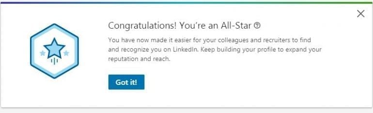 social selling, Linkedin all-star pushmelding