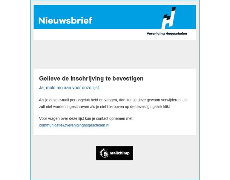 Bevestigen inschrijving nieuwsbrief voorbeeld.
