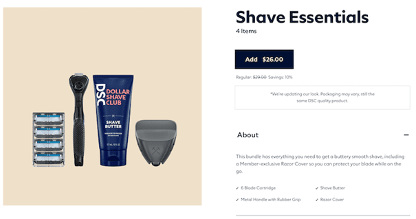 Voorbeeld Dollar Shave Club.