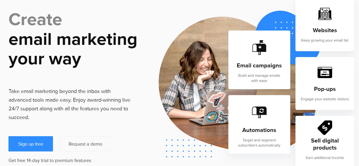Screenshot van Mailchimp-alternatief MailerLite.