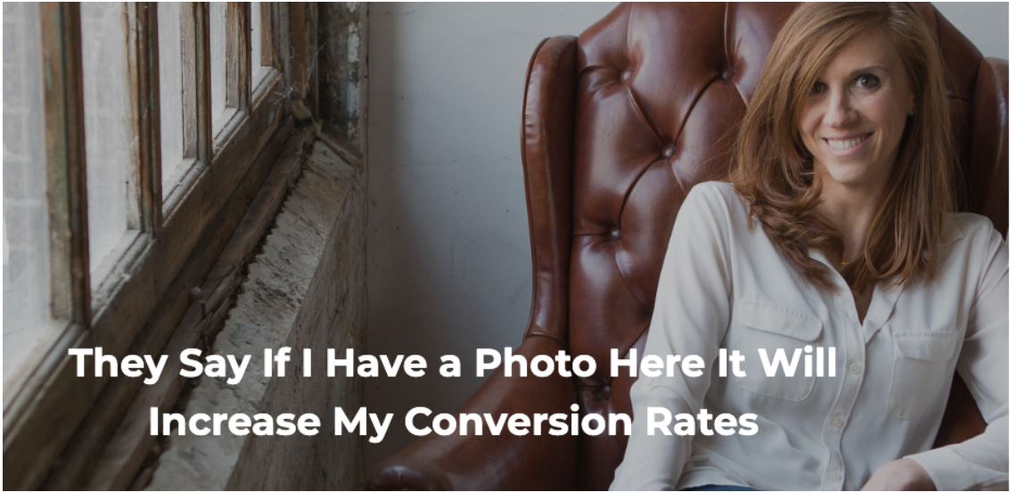 Foto van Margo Aaron met de tekst 'They say if I have a photo here it will increase my conversion rates'