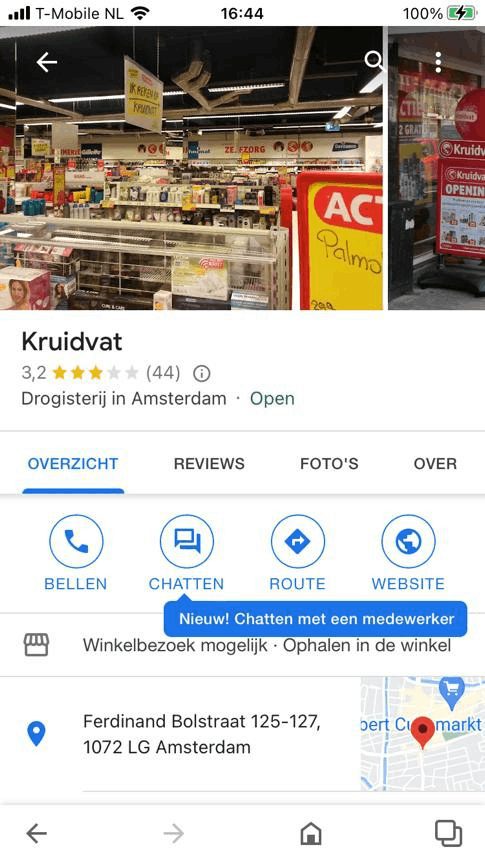 Google Business Messages functie bij Kruidvat 1