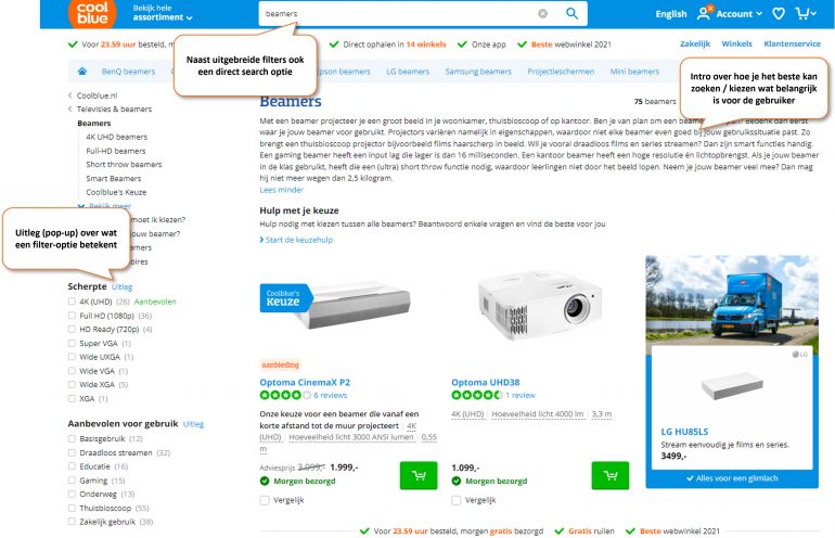 Filter en search-opties Coolblue.
