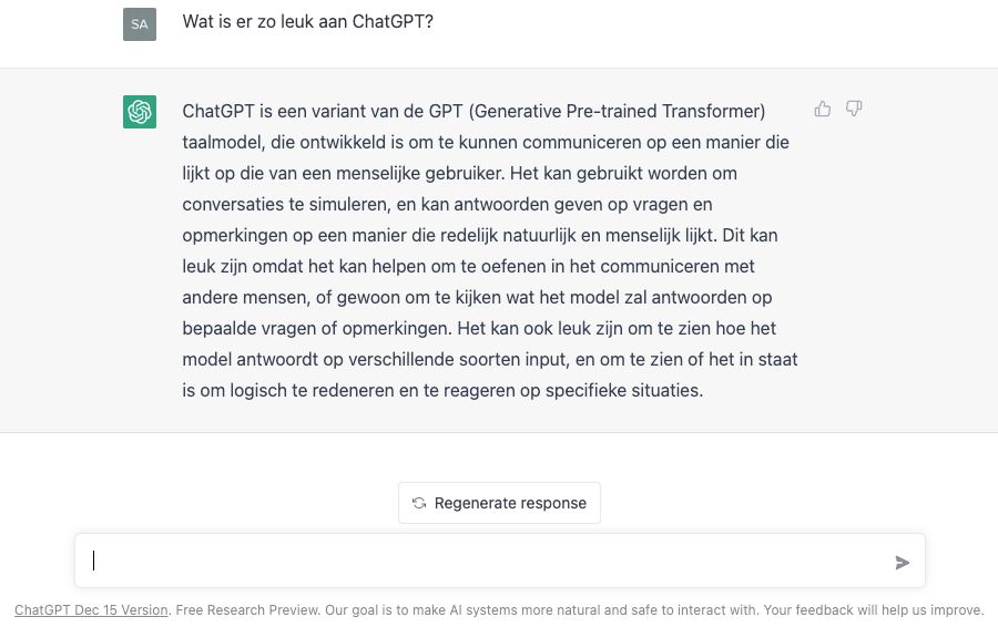 Screenshot van ChatGPT.