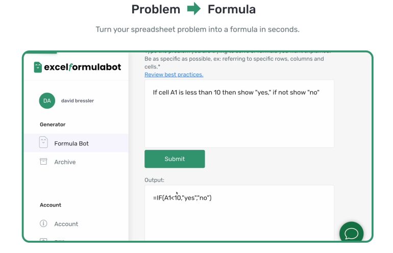 Screenshot van de tool Excelformulabot.