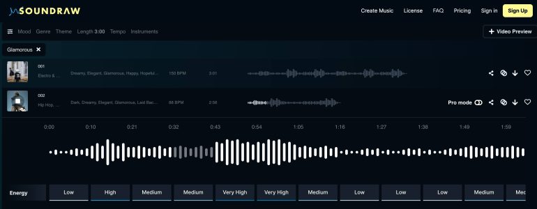 Screenshot van Soundraw.