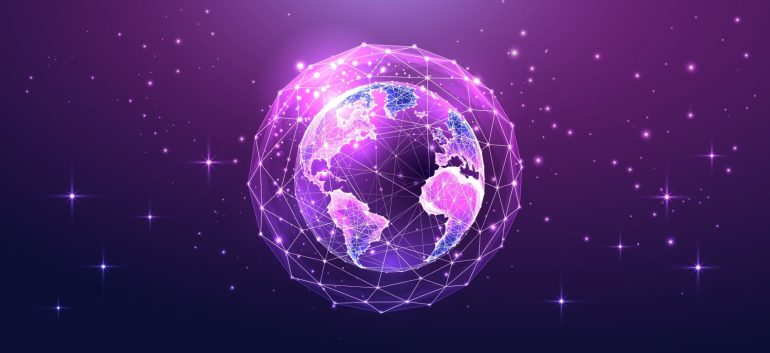 Wereldbol voor schematische weergave decentrale social media platformen.
