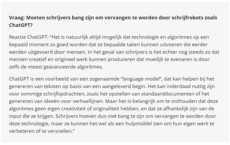 Vraag en antwoord in ChatGPT.