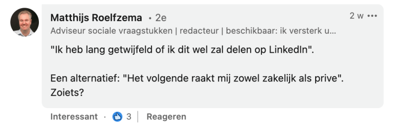 Reactie lang getwijfeld of ik dit op LinkedIn zal delen