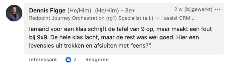 Reactie levensles uit alledaags verhaal op LinkedIn