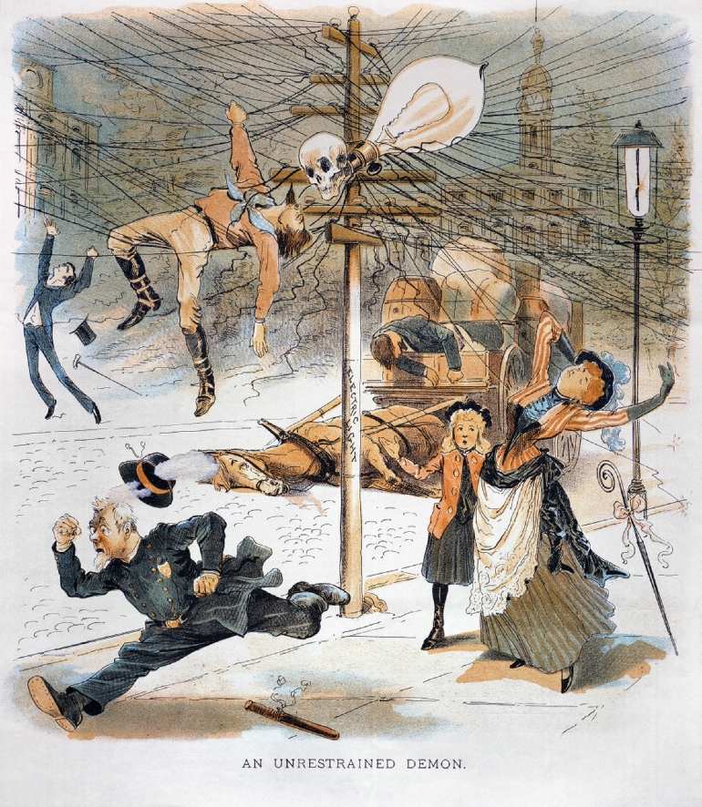 Cartoon over electriciteit als demon