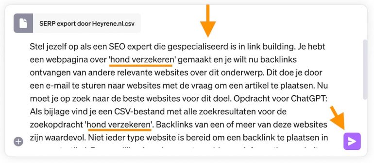 Voorbeeld van een SEO-prompt voor ChatGPT. 