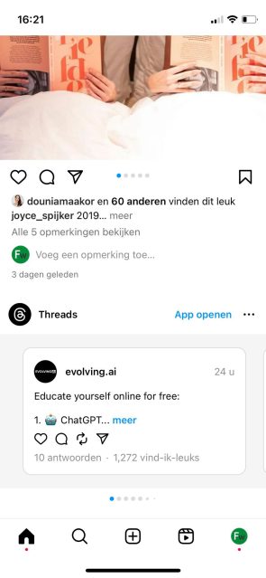 Threads zichtbaar op Instagram