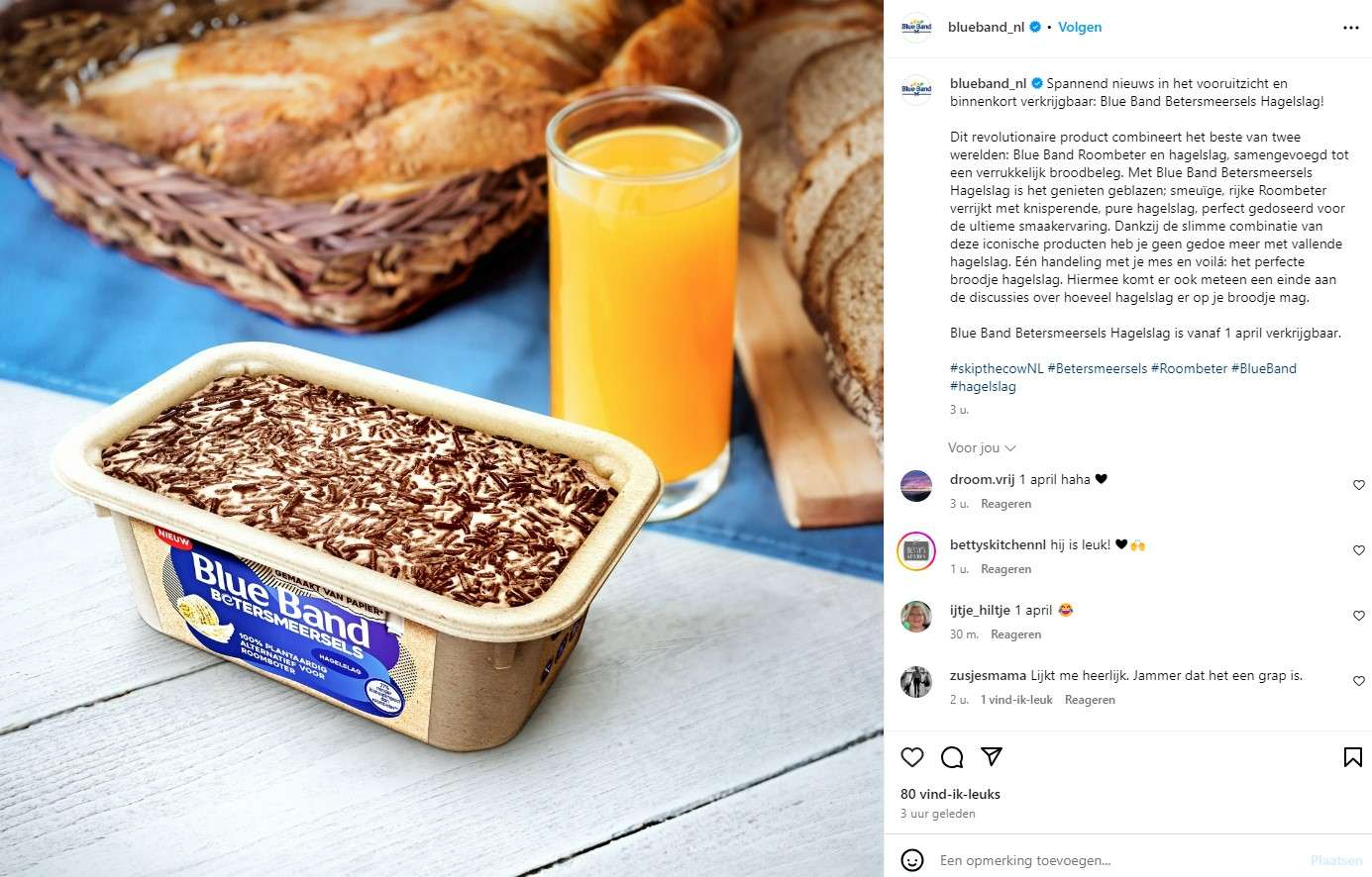 Blue Band Betersmeersels Hagelslag Instagrampost