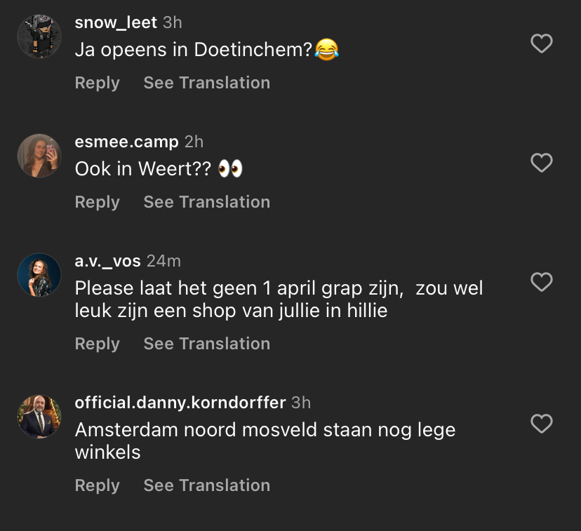 Comments onder Instagrampost van EasyToys