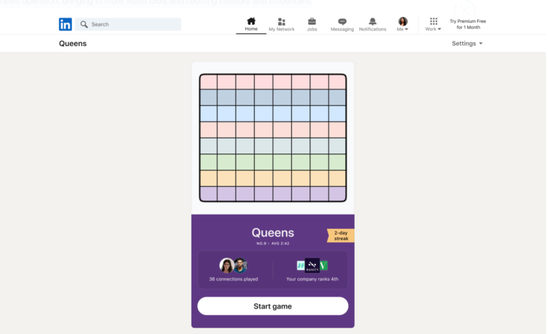 Screenshot van LinkedIn games.