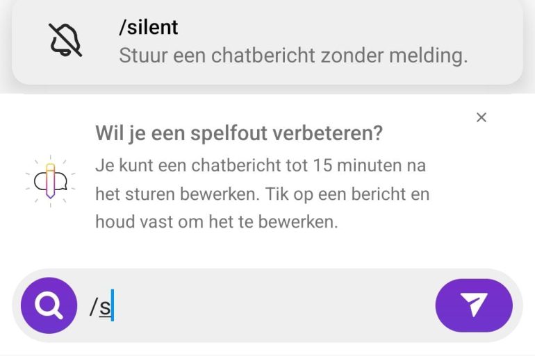 screenshot van melding voor Silent-functie Instagram berichten