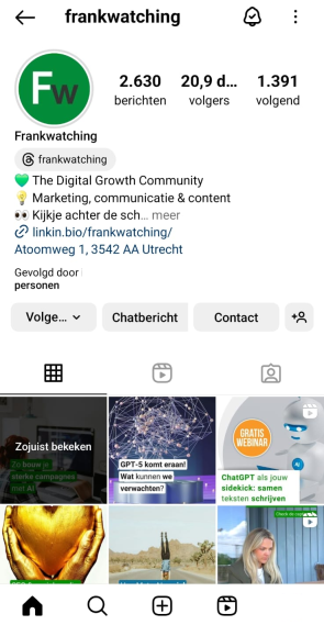 screenshot van 'zojuist bekeken' op Instagram-profiel